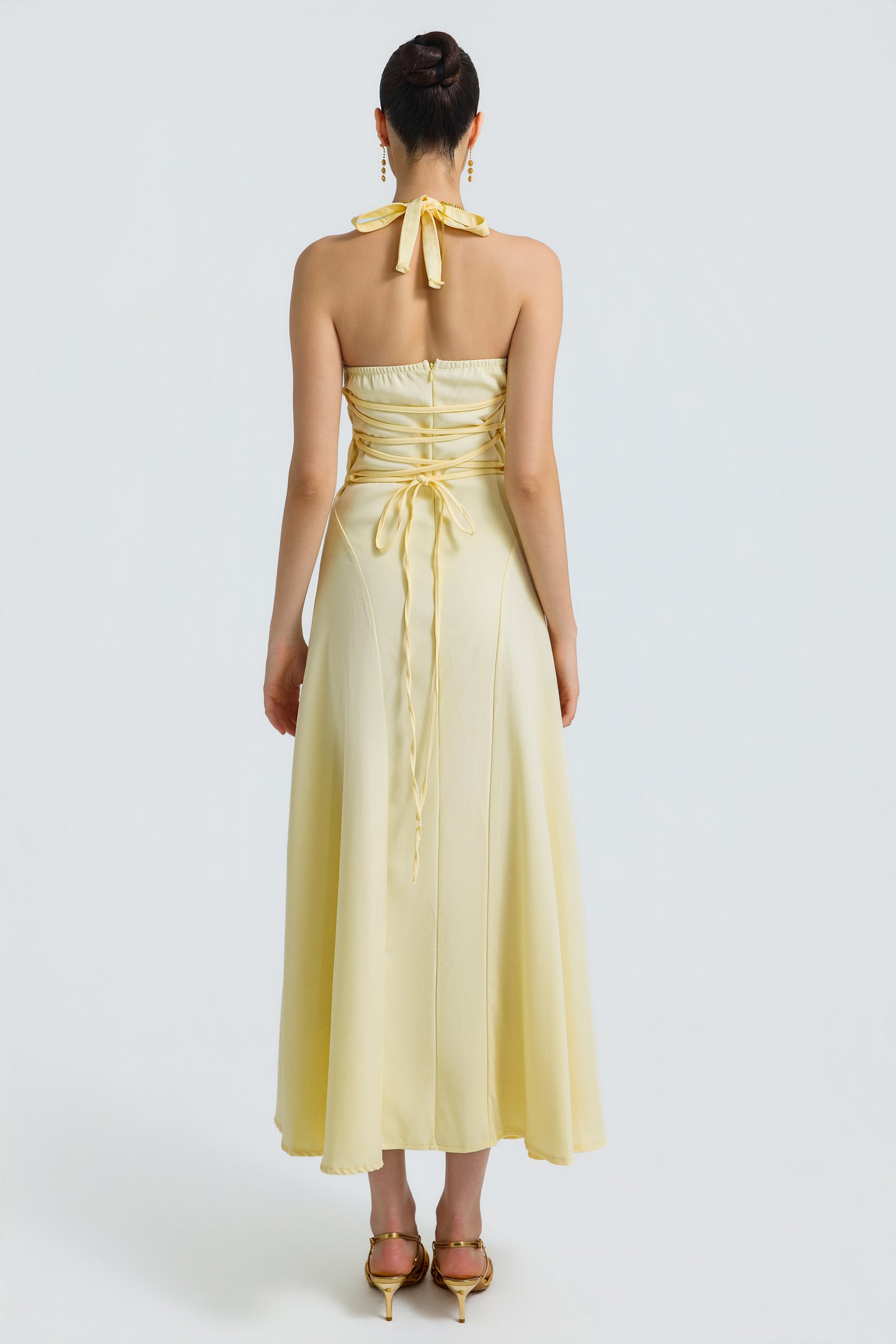 Solid Halter Neck Tie-Up Midi Dress