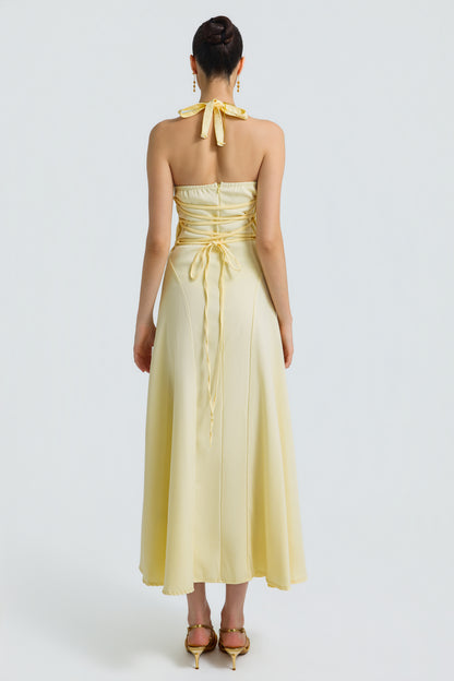 Solid Halter Neck Tie-Up Midi Dress