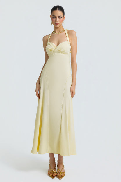 Solid Halter Neck Tie-Up Midi Dress