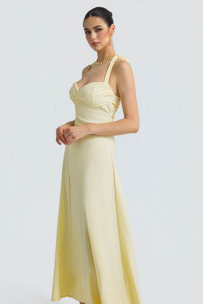 Solid Halter Neck Tie-Up Midi Dress