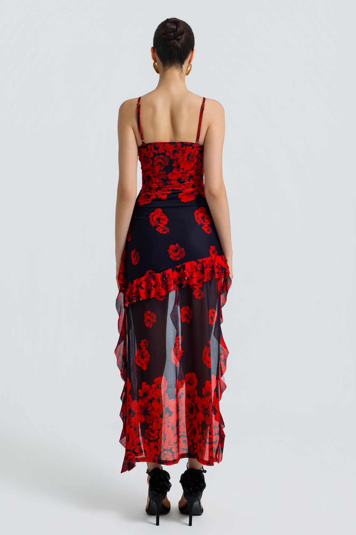 Mesh Floral Ruffle Mini Dress