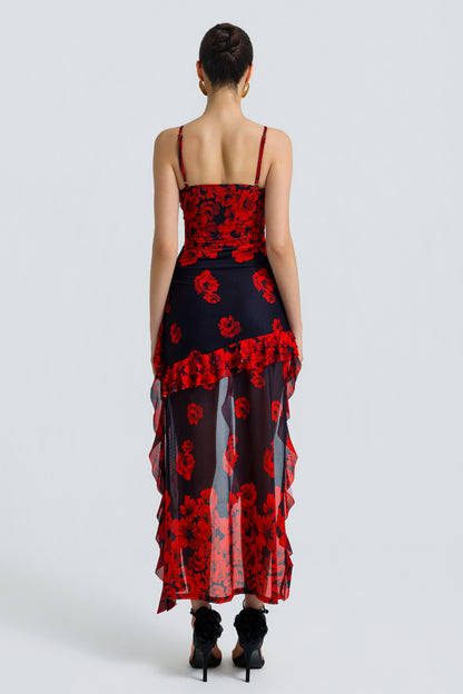 Mesh Floral Ruffle Mini Dress