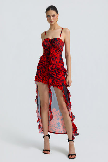 Mesh Floral Ruffle Mini Dress
