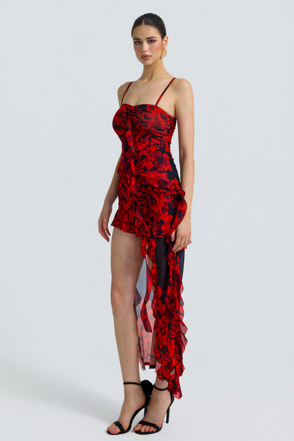 Mesh Floral Ruffle Mini Dress