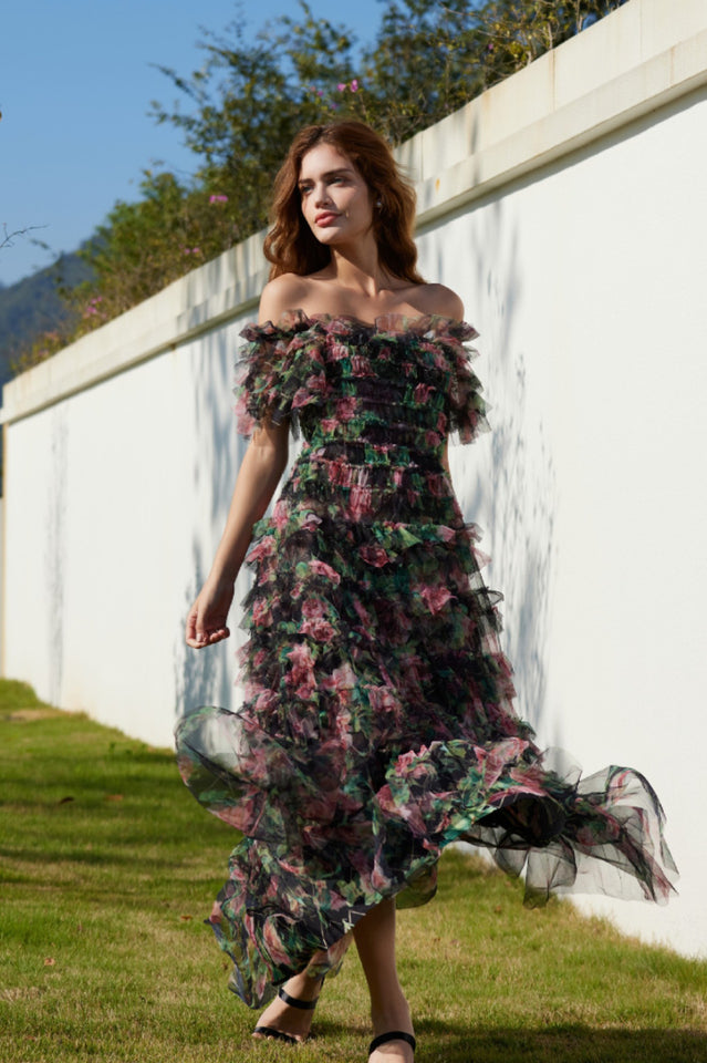 Nola Ruched Floral Maxi Dress