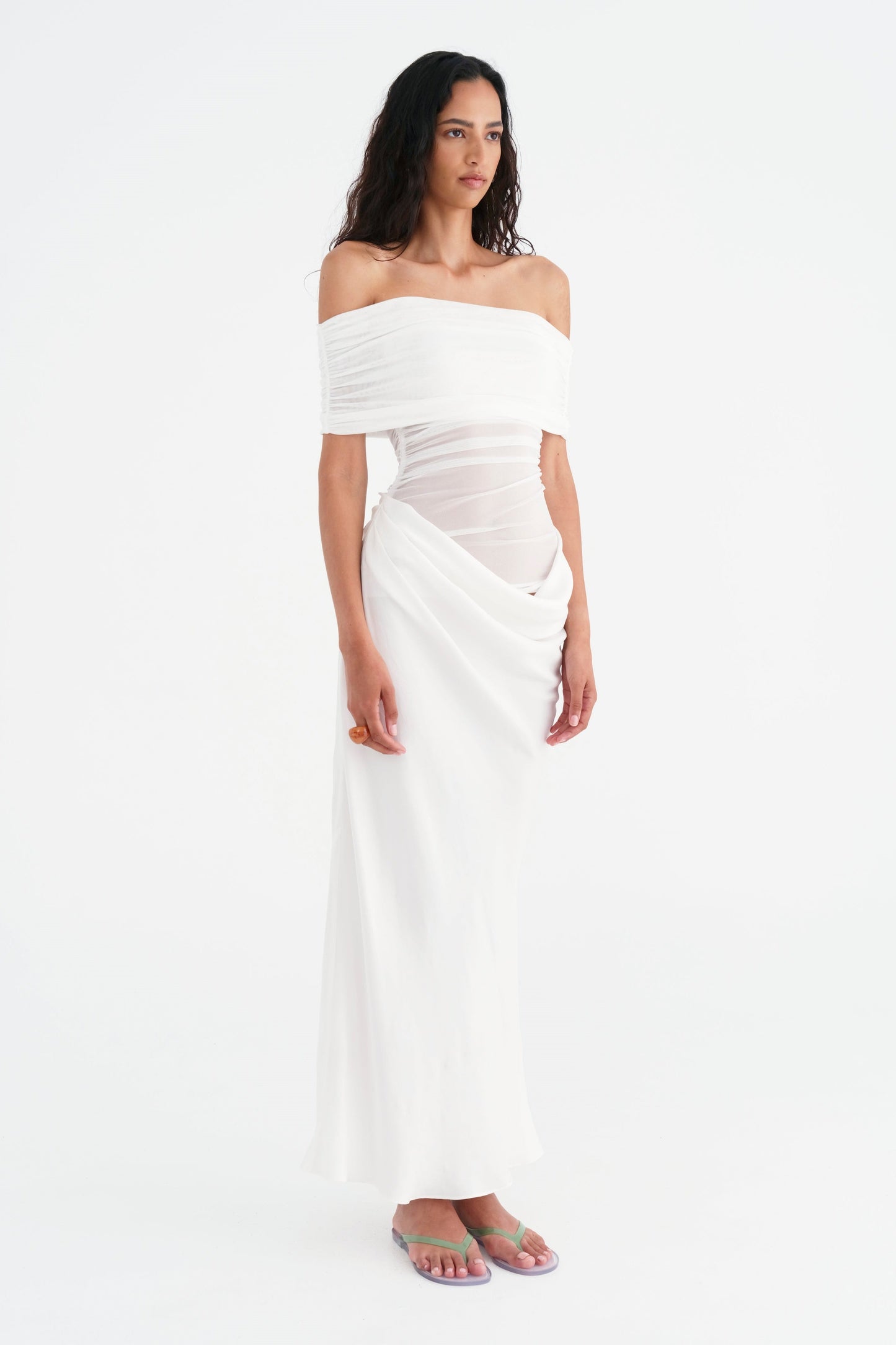 Leona Off Shoulder Sheer Maxi Dress