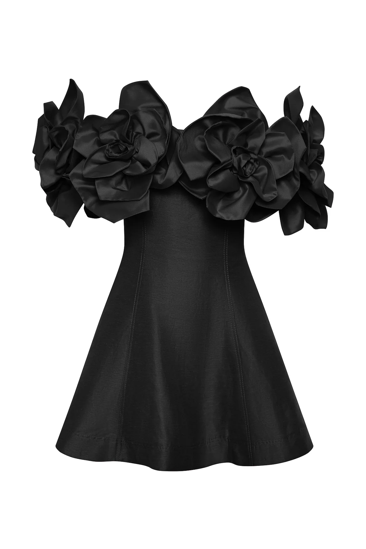 3D Flower Solid Off-Shoulder Mini Dress
