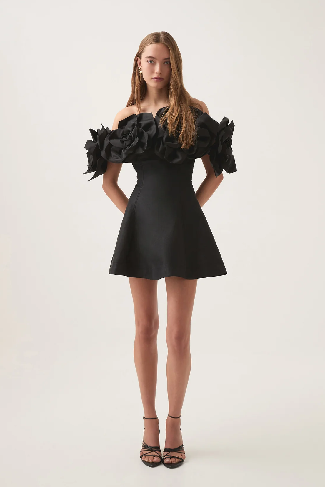 3D Flower Solid Off-Shoulder Mini Dress