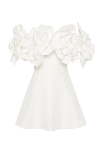 3D Flower Solid Off-Shoulder Mini Dress