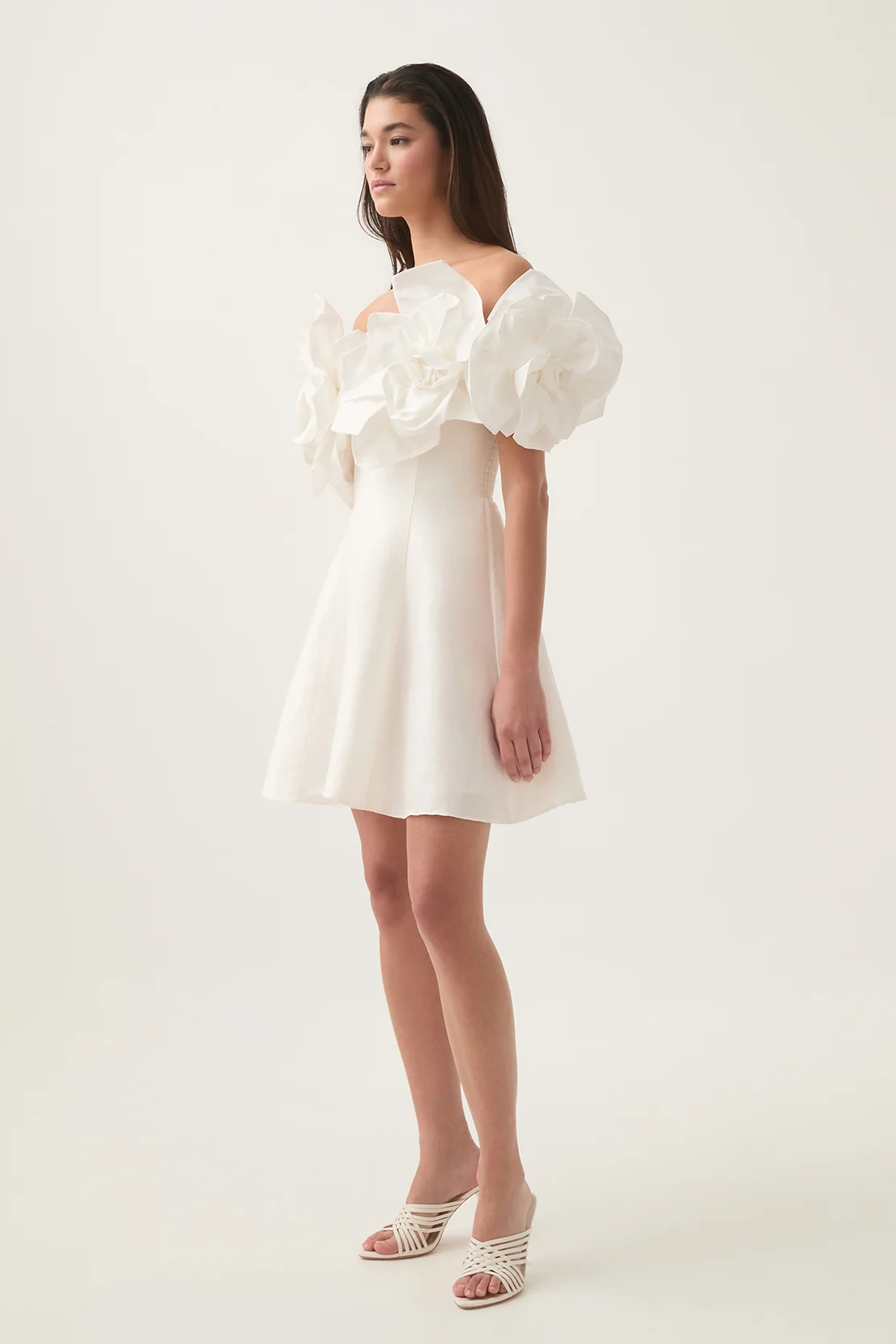 3D Flower Solid Off-Shoulder Mini Dress