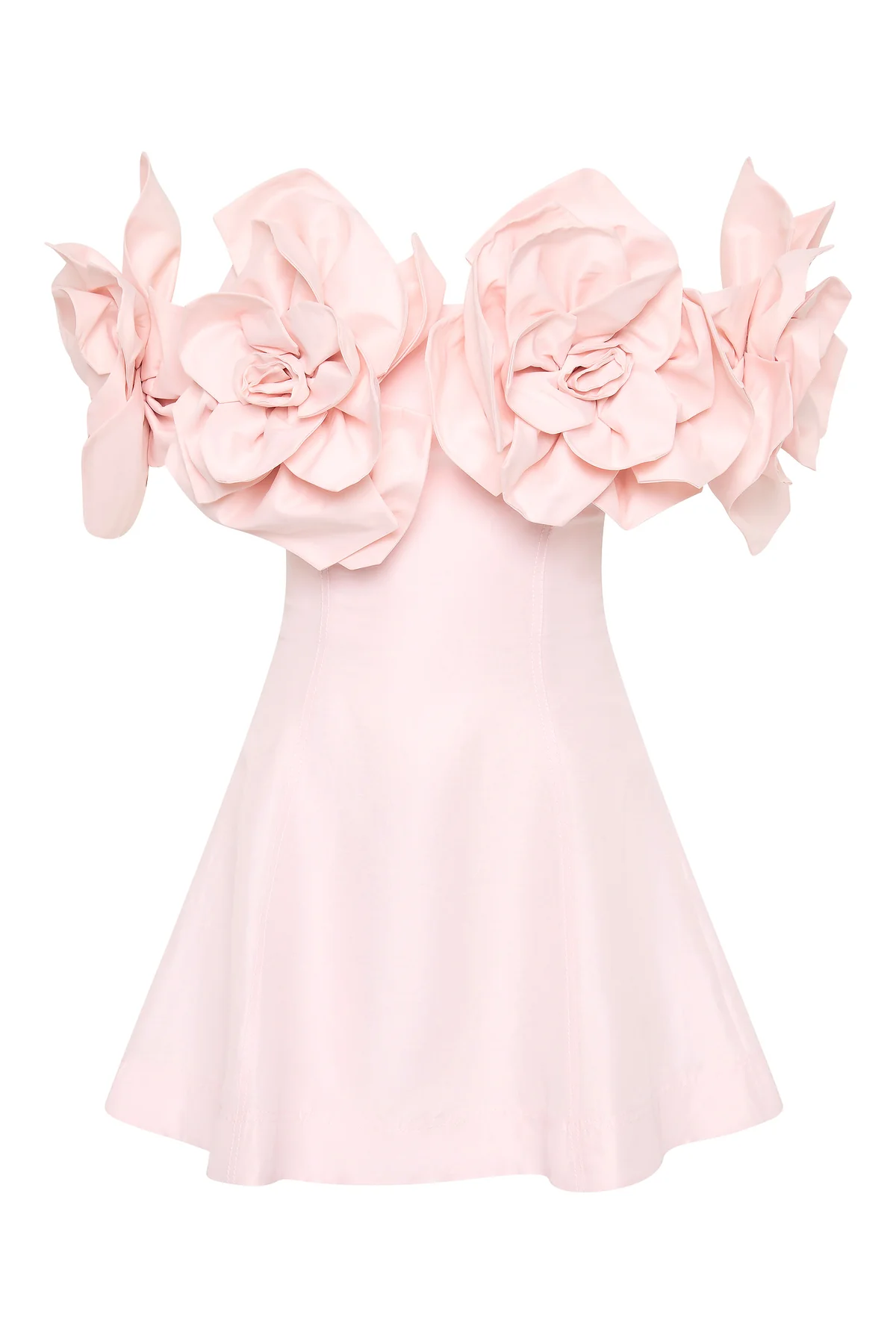 3D Flower Solid Off-Shoulder Mini Dress