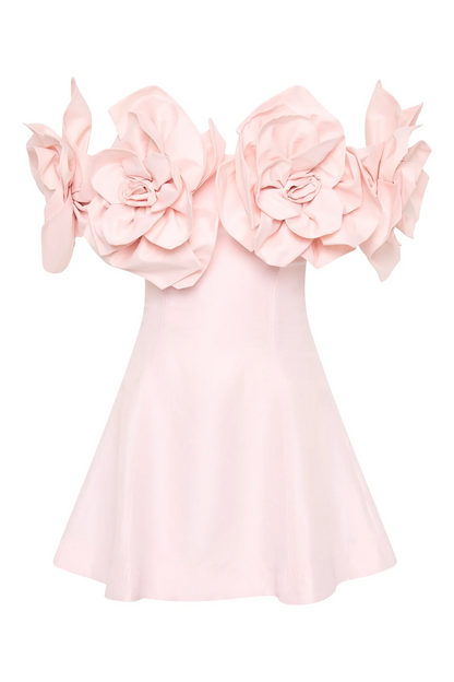 3D Flower Solid Off-Shoulder Mini Dress