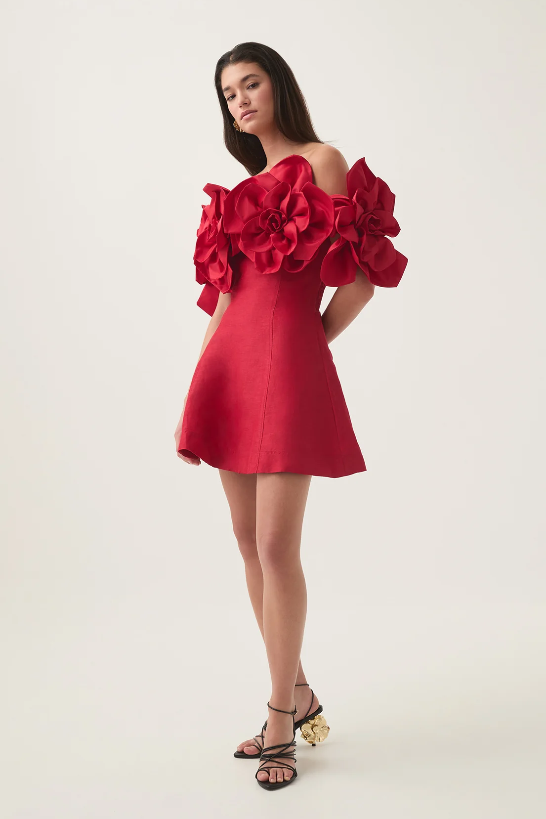 3D Flower Solid Off-Shoulder Mini Dress