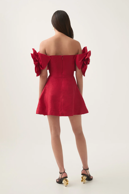 3D Flower Solid Off-Shoulder Mini Dress