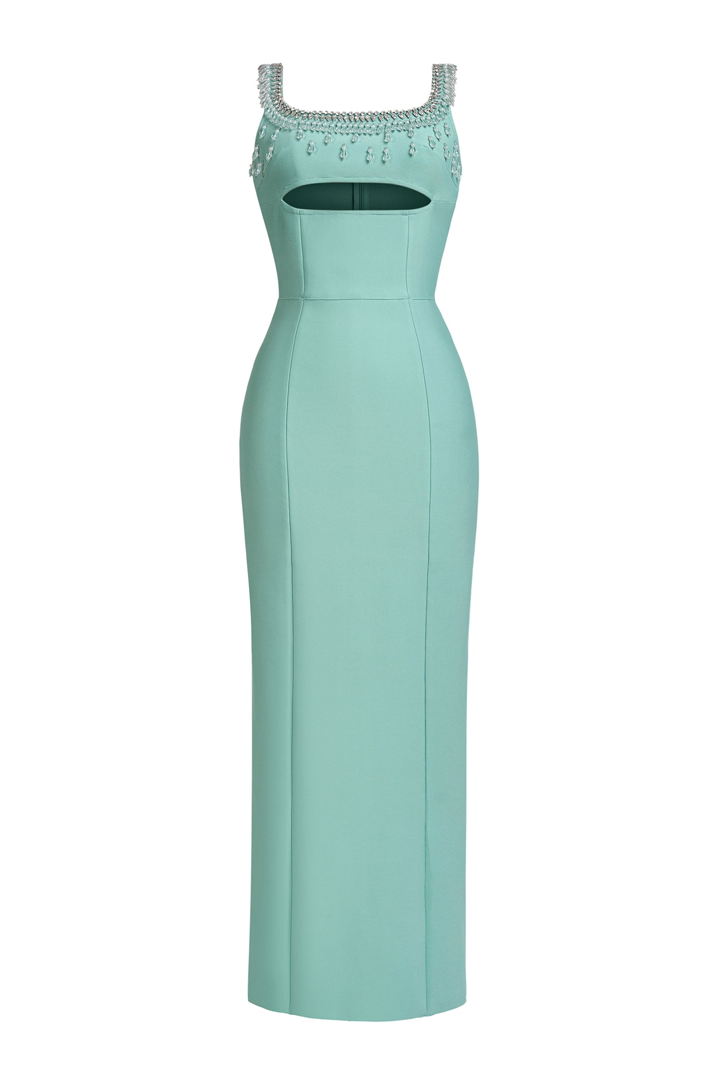 Bandage Cut-Out Beaded Rhinestone Rivets Maxi Dress