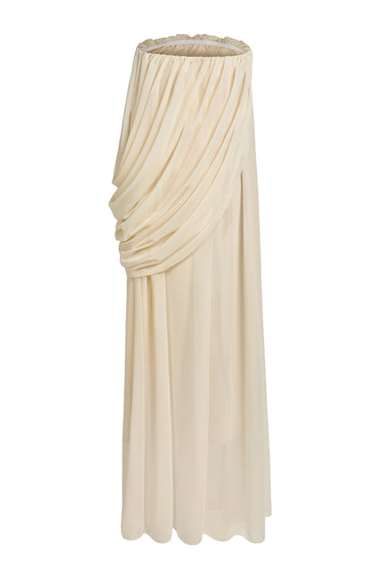 Solid Chiffon Gathering Off Shoulder Maxi Dress