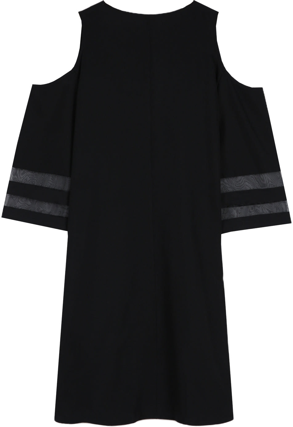 Contrast Mesh Scallop Trim Cold Shoulder Casual Dress