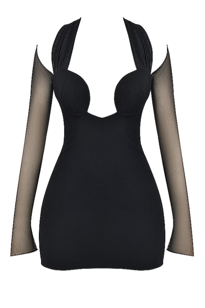 Jersey Splicing Mesh Halter Neck Mini Dress