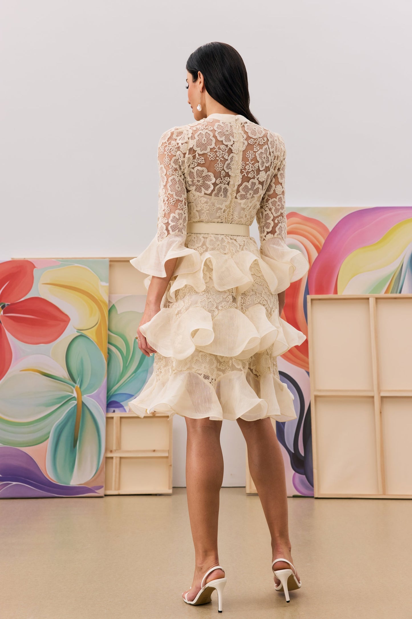 Kathy Floral Lace Tiered Mini Dress