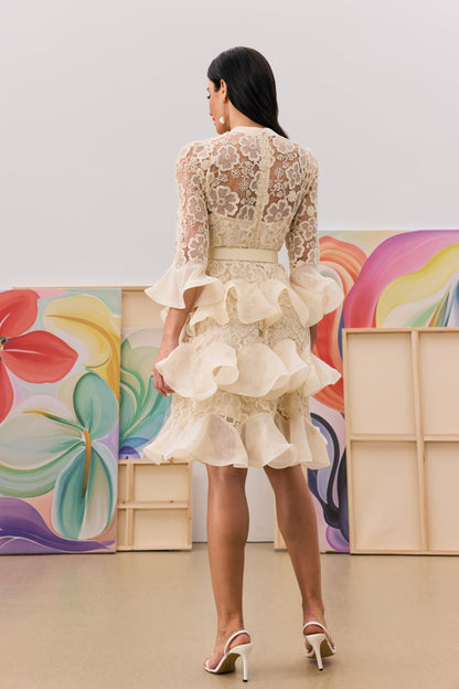 Kathy Floral Lace Tiered Mini Dress