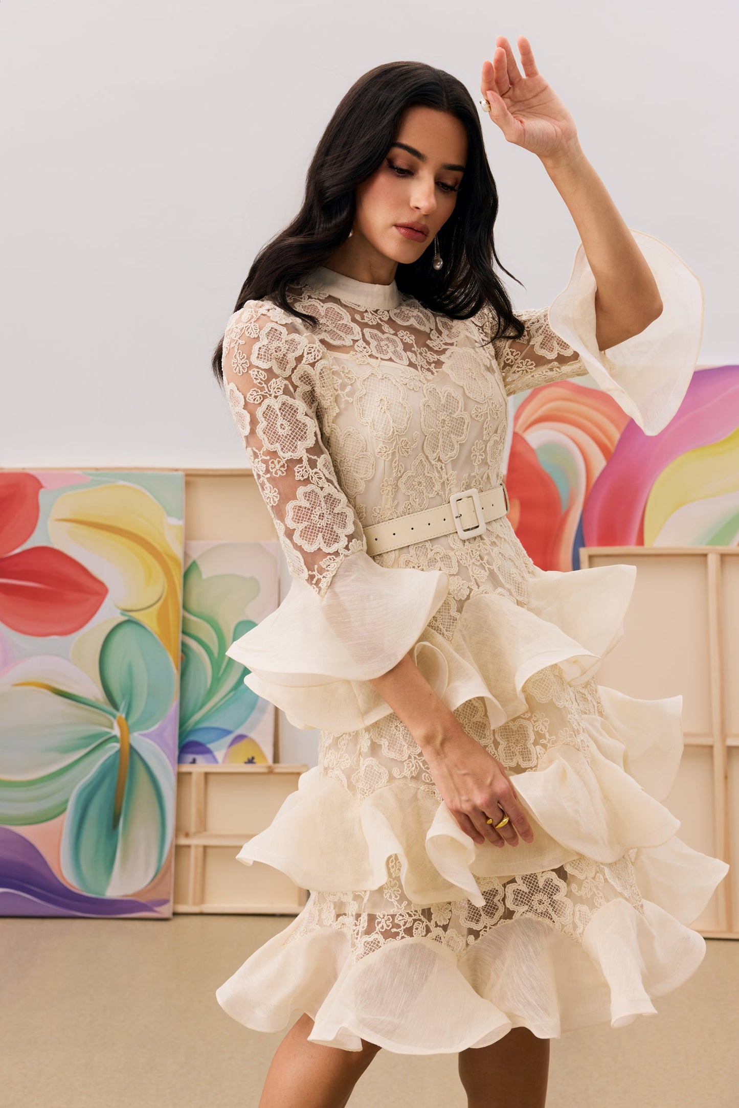 Kathy Floral Lace Tiered Mini Dress