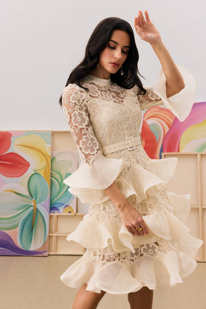 Kathy Floral Lace Tiered Mini Dress