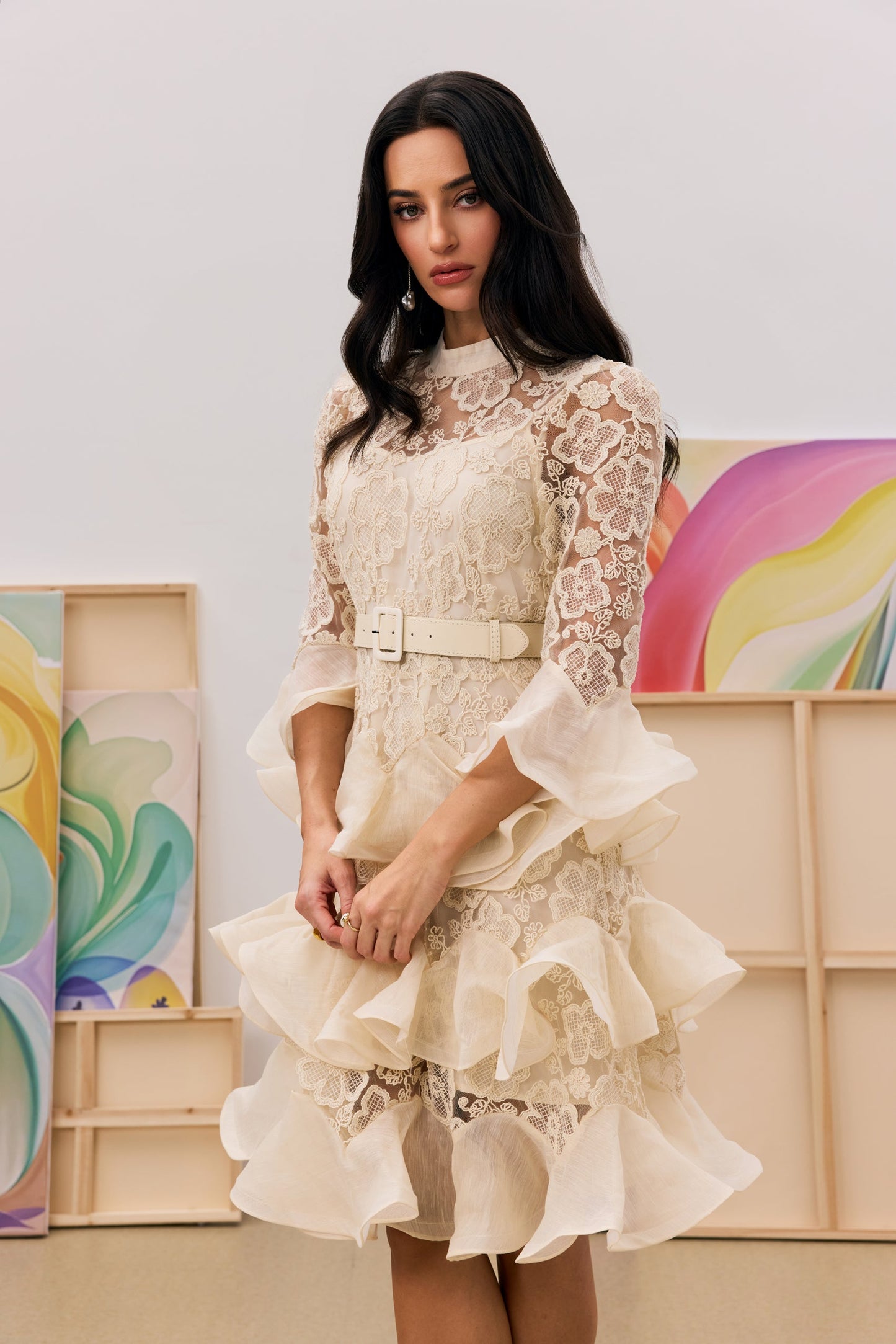 Kathy Floral Lace Tiered Mini Dress