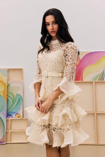 Kathy Floral Lace Tiered Mini Dress