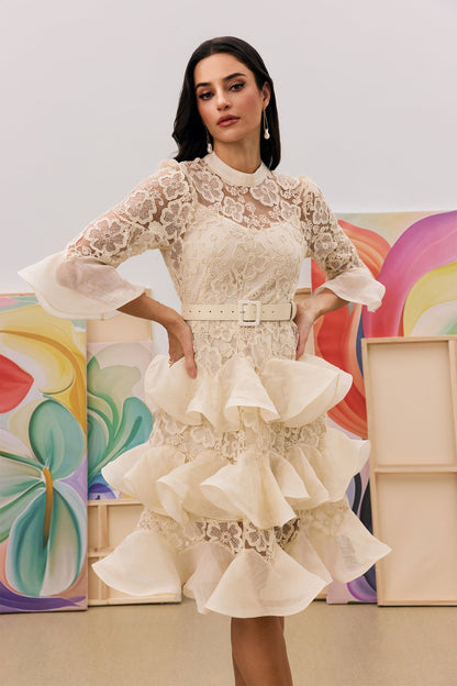 Kathy Floral Lace Tiered Mini Dress