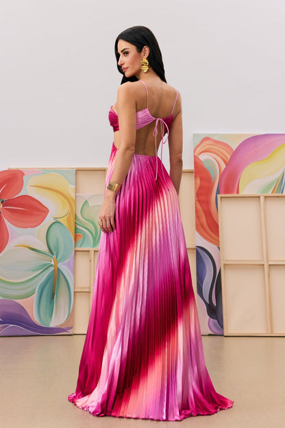 Hayley Pleated Gradient Cutout Maxi Dress
