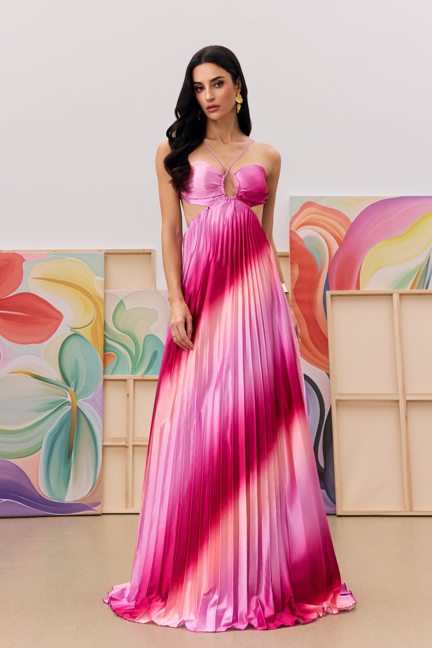 Hayley Pleated Gradient Cutout Maxi Dress