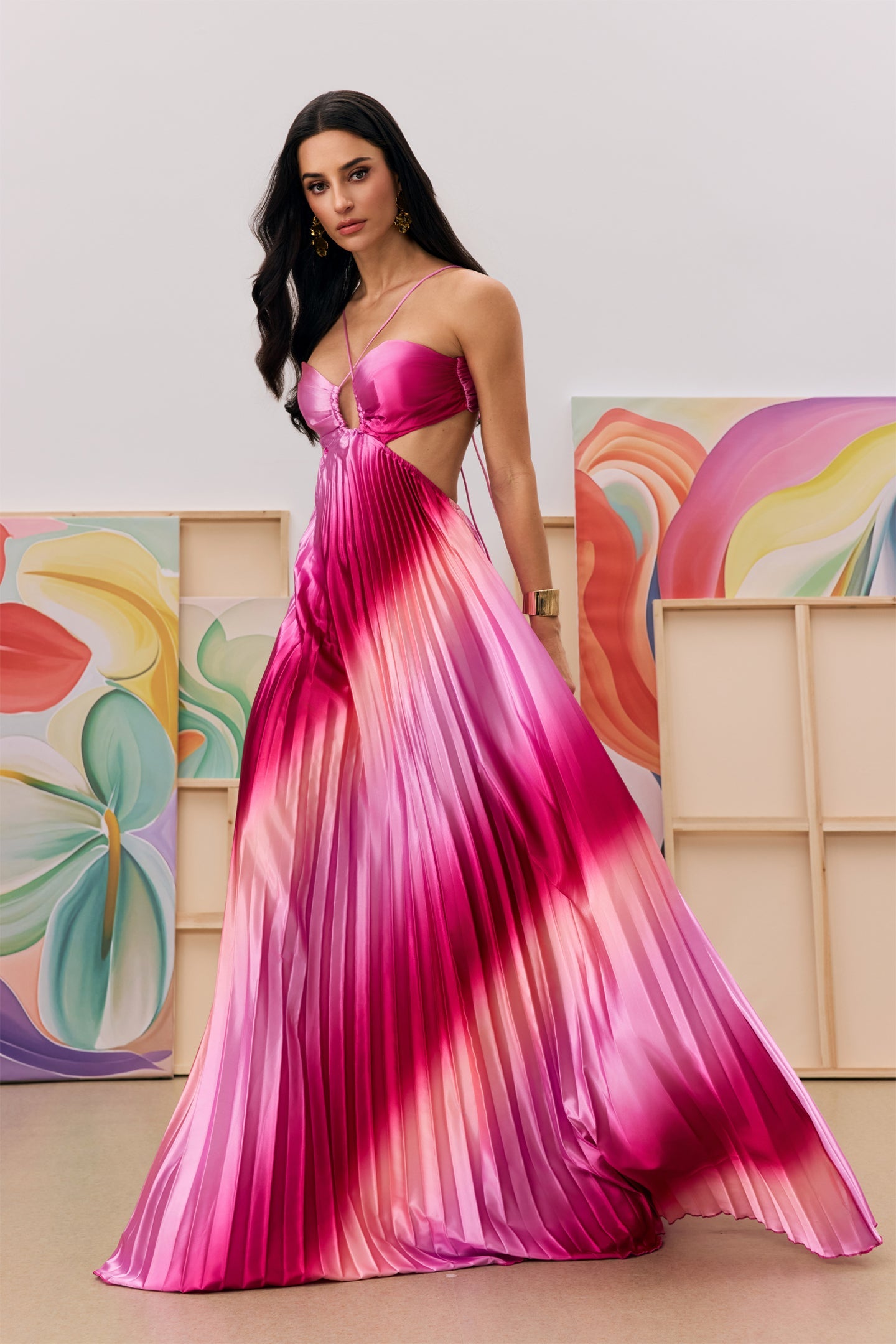 Hayley Pleated Gradient Cutout Maxi Dress