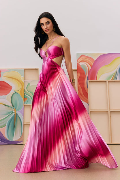 Hayley Pleated Gradient Cutout Maxi Dress