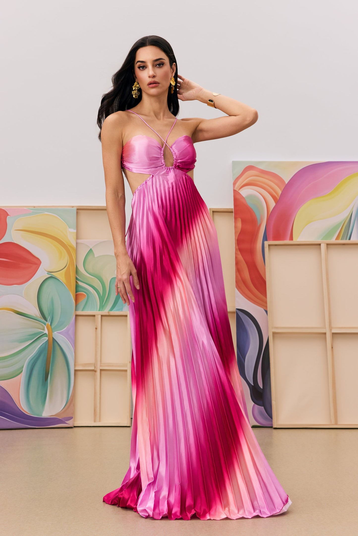 Hayley Pleated Gradient Cutout Maxi Dress