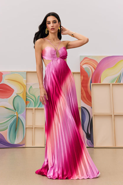 Hayley Pleated Gradient Cutout Maxi Dress