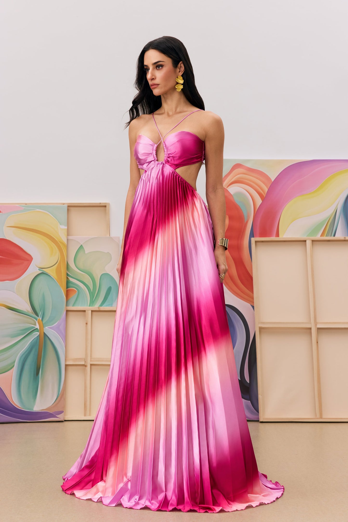 Hayley Pleated Gradient Cutout Maxi Dress