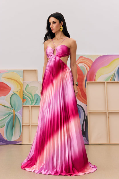 Hayley Pleated Gradient Cutout Maxi Dress