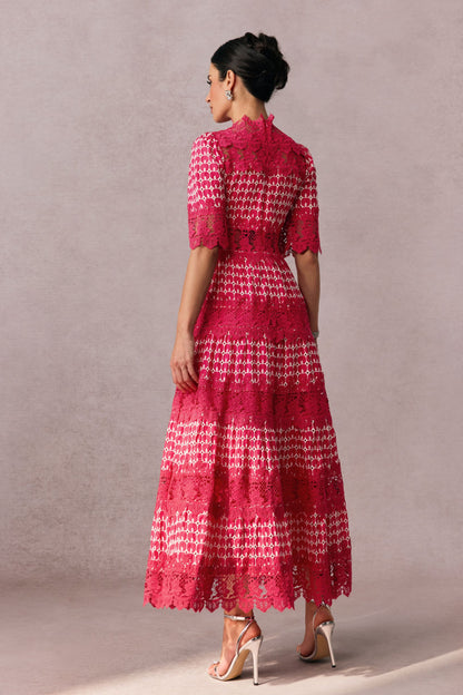 Sabrina Embroidered Lace Short Sleeve Midi Dress