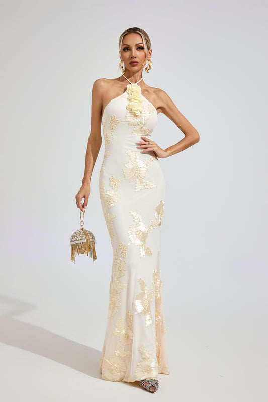 Harper Raw White Strapless Maxi Dress