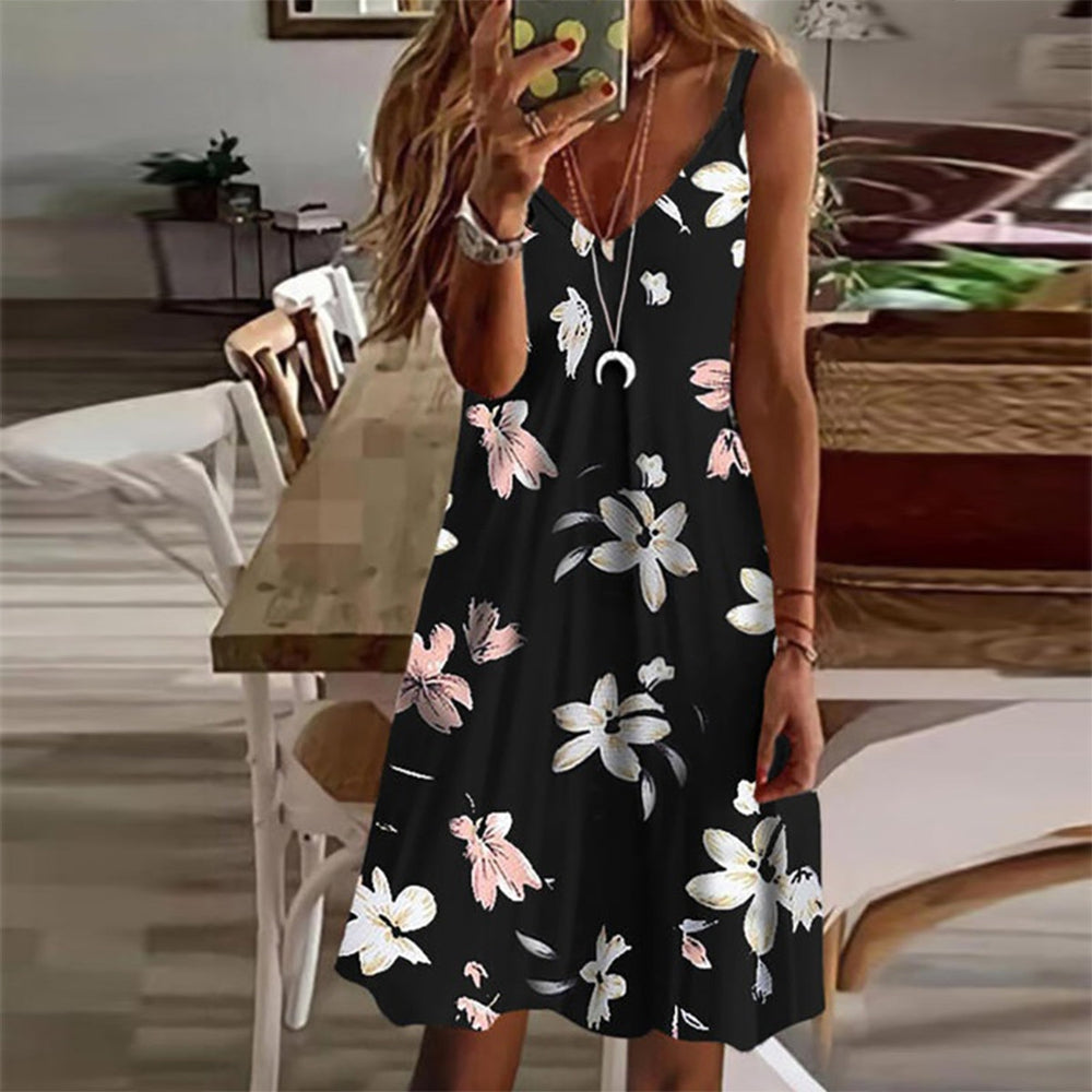 Groovy Ditsy Floral Print Sleeveless Mini Dress