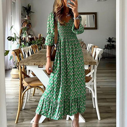 Groovy Print V-Neck Maxi Dress