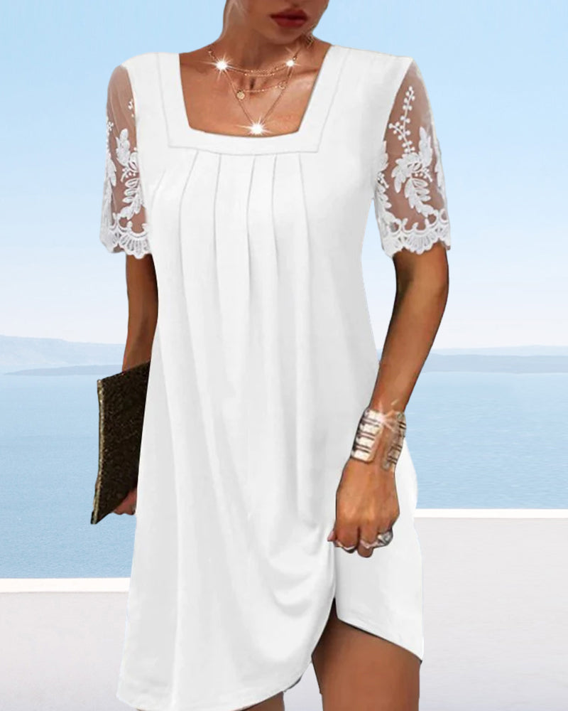 Solid Color Lace Sleeve Dress
