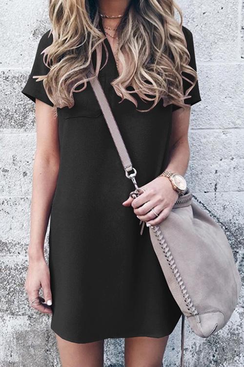 V-neck Solid Color Casual Dress