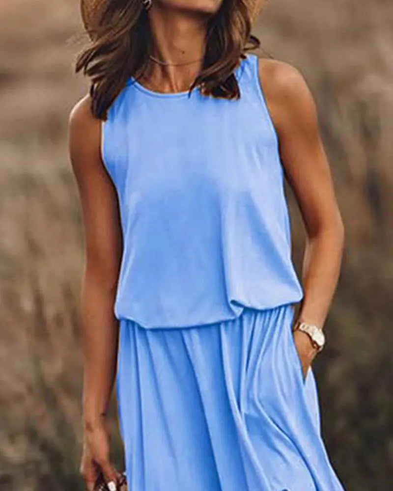 Pocket Detail Slit Casual Tank Dress