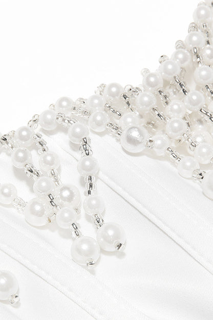 Nalita Vintage Cream Beaded Strapless Dress