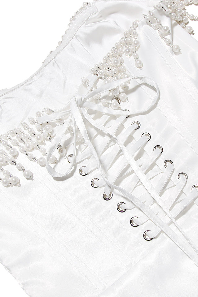 Nalita Vintage Cream Beaded Strapless Dress