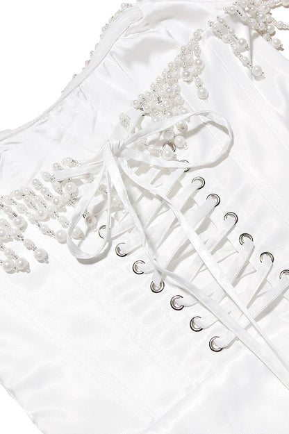 Nalita Vintage Cream Beaded Strapless Dress