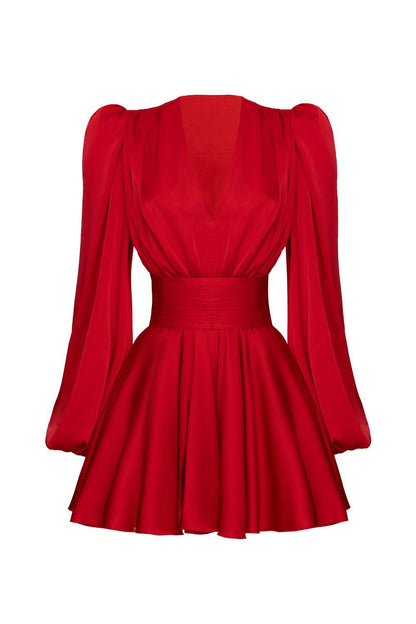 Janice V-neck Puff Sleeve Mini Dress