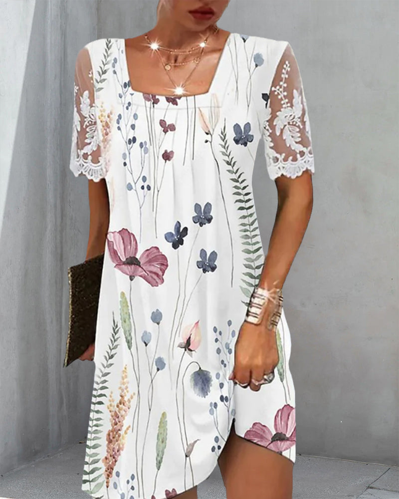 Floral Print Lace Sleeve Dress