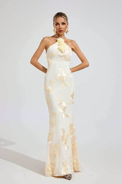 Harper Raw White Strapless Maxi Dress